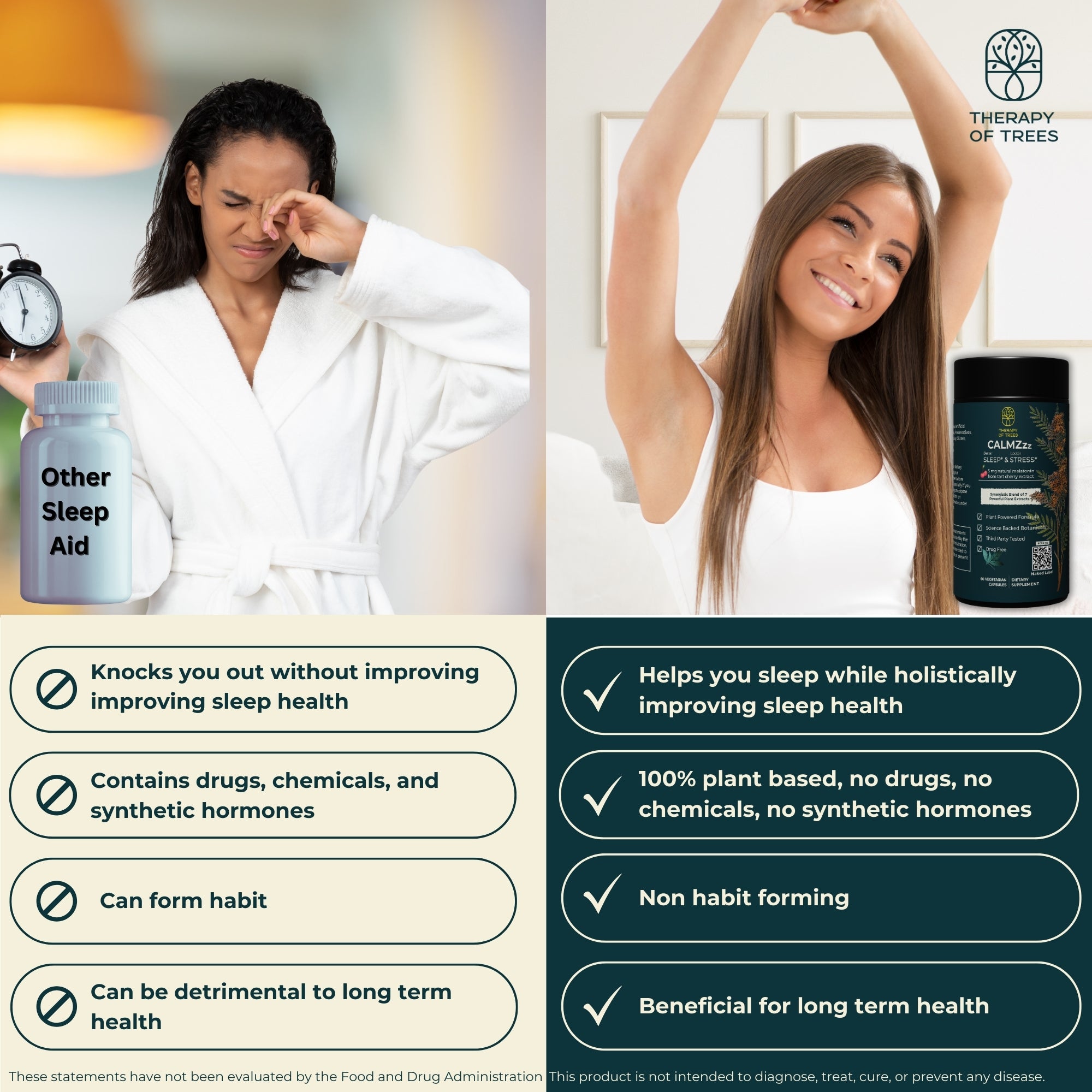CALMZzz with Natural Melatonin : Sleep Support and Stress Relief ; 100% Plant Based | Non Habit Forming